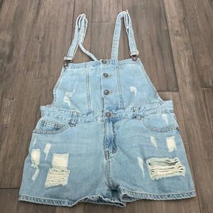 Anna-Kaci‎ Juniors Distressed Denim Short Overall